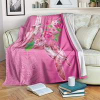 Hawaii Aloha Turtle Hibiscus and Leaves Blanket with Polynesian and Kakau Tattoos Rose Color - Polynesian Pride
