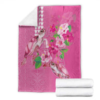 Hawaii Aloha Turtle Hibiscus and Leaves Blanket with Polynesian and Kakau Tattoos Rose Color - Polynesian Pride