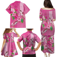 Hawaii Aloha Turtle Hibiscus and Leaves Family Matching Puletasi and Hawaiian Shirt with Polynesian and Kakau Tattoos Rose Color - Polynesian Pride