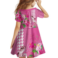 Hawaii Aloha Turtle Hibiscus and Leaves Family Matching Short Sleeve Bodycon Dress and Hawaiian Shirt with Polynesian and Kakau Tattoos Rose Color - Polynesian Pride