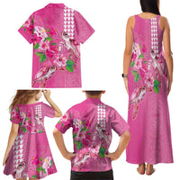 Hawaii Aloha Turtle Hibiscus and Leaves Family Matching Tank Maxi Dress and Hawaiian Shirt with Polynesian and Kakau Tattoos Rose Color - Polynesian Pride