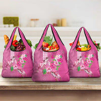 Hawaii Aloha Turtle Hibiscus and Leaves Grocery Bag with Polynesian and Kakau Tattoos Rose Color - Polynesian Pride