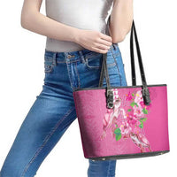 Hawaii Aloha Turtle Hibiscus and Leaves Leather Tote Bag with Polynesian and Kakau Tattoos Rose Color - Polynesian Pride