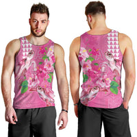 Hawaii Aloha Turtle Hibiscus and Leaves Men Tank Top with Polynesian and Kakau Tattoos Rose Color - Polynesian Pride
