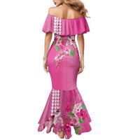 Hawaii Aloha Turtle Hibiscus and Leaves Mermaid Dress with Polynesian and Kakau Tattoos Rose Color - Polynesian Pride
