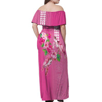 Hawaii Aloha Turtle Hibiscus and Leaves Off Shoulder Maxi Dress with Polynesian and Kakau Tattoos Rose Color - Polynesian Pride