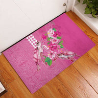 Hawaii Aloha Turtle Hibiscus and Leaves Rubber Doormat with Polynesian and Kakau Tattoos Rose Color - Polynesian Pride
