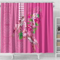 Hawaii Aloha Turtle Hibiscus and Leaves Shower Curtain with Polynesian and Kakau Tattoos Rose Color - Polynesian Pride