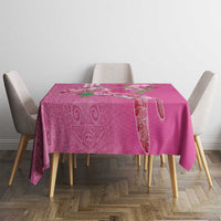 Hawaii Aloha Turtle Hibiscus and Leaves Tablecloth with Polynesian and Kakau Tattoos Rose Color - Polynesian Pride