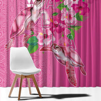 Hawaii Aloha Turtle Hibiscus and Leaves Window Curtain with Polynesian and Kakau Tattoos Rose Color - Polynesian Pride