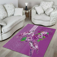 Hawaii Aloha Turtle Hibiscus and Leaves Area Rug with Polynesian and Kakau Tattoos Lilac Color - Polynesian Pride