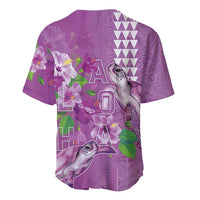 Hawaii Aloha Turtle Hibiscus and Leaves Baseball Jersey with Polynesian and Kakau Tattoos Lilac Color - Polynesian Pride