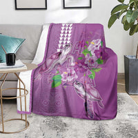 Hawaii Aloha Turtle Hibiscus and Leaves Blanket with Polynesian and Kakau Tattoos Lilac Color - Polynesian Pride