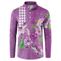 Hawaii Aloha Turtle Hibiscus and Leaves Button Sweatshirt with Polynesian and Kakau Tattoos Lilac Color - Polynesian Pride