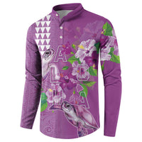 Hawaii Aloha Turtle Hibiscus and Leaves Button Sweatshirt with Polynesian and Kakau Tattoos Lilac Color - Polynesian Pride
