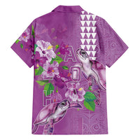 Hawaii Aloha Turtle Hibiscus and Leaves Family Matching Tank Maxi Dress and Hawaiian Shirt with Polynesian and Kakau Tattoos Lilac Color - Polynesian Pride