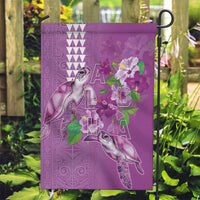 Hawaii Aloha Turtle Hibiscus and Leaves Garden Flag with Polynesian and Kakau Tattoos Lilac Color - Polynesian Pride