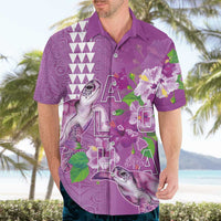 Hawaii Aloha Turtle Hibiscus and Leaves Hawaiian Shirt with Polynesian and Kakau Tattoos Lilac Color - Polynesian Pride