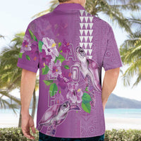 Hawaii Aloha Turtle Hibiscus and Leaves Hawaiian Shirt with Polynesian and Kakau Tattoos Lilac Color - Polynesian Pride