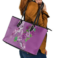 Hawaii Aloha Turtle Hibiscus and Leaves Leather Tote Bag with Polynesian and Kakau Tattoos Lilac Color - Polynesian Pride