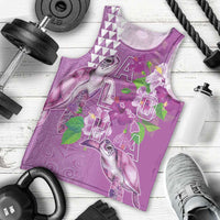 Hawaii Aloha Turtle Hibiscus and Leaves Men Tank Top with Polynesian and Kakau Tattoos Lilac Color - Polynesian Pride