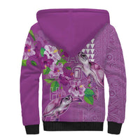 Hawaii Aloha Turtle Hibiscus and Leaves Sherpa Hoodie with Polynesian and Kakau Tattoos Lilac Color - Polynesian Pride