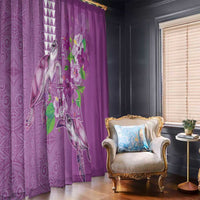 Hawaii Aloha Turtle Hibiscus and Leaves Window Curtain with Polynesian and Kakau Tattoos Lilac Color - Polynesian Pride
