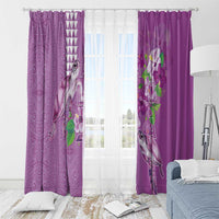 Hawaii Aloha Turtle Hibiscus and Leaves Window Curtain with Polynesian and Kakau Tattoos Lilac Color - Polynesian Pride