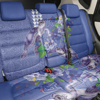Hawaii Aloha Turtle Hibiscus and Leaves Back Car Seat Cover with Polynesian and Kakau Tattoos Denim Color - Polynesian Pride