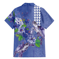 Hawaii Aloha Turtle Hibiscus and Leaves Family Matching Mermaid Dress and Hawaiian Shirt with Polynesian and Kakau Tattoos Denim Color - Polynesian Pride