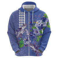 Hawaii Aloha Turtle Hibiscus and Leaves Hoodie with Polynesian and Kakau Tattoos Denim Color - Polynesian Pride