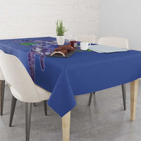 Hawaii Aloha Turtle Hibiscus and Leaves Tablecloth with Polynesian and Kakau Tattoos Denim Color - Polynesian Pride