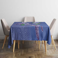 Hawaii Aloha Turtle Hibiscus and Leaves Tablecloth with Polynesian and Kakau Tattoos Denim Color - Polynesian Pride