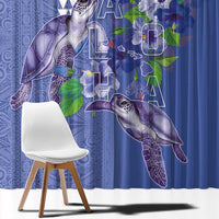 Hawaii Aloha Turtle Hibiscus and Leaves Window Curtain with Polynesian and Kakau Tattoos Denim Color - Polynesian Pride