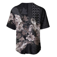 Hawaii Aloha Turtle Hibiscus and Leaves Baseball Jersey with Polynesian and Kakau Tattoos Black Color - Polynesian Pride