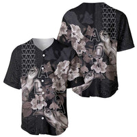 Hawaii Aloha Turtle Hibiscus and Leaves Baseball Jersey with Polynesian and Kakau Tattoos Black Color - Polynesian Pride
