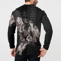 Hawaii Aloha Turtle Hibiscus and Leaves Button Sweatshirt with Polynesian and Kakau Tattoos Black Color - Polynesian Pride