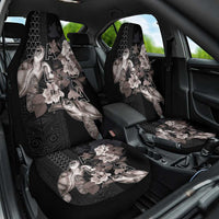 Hawaii Aloha Turtle Hibiscus and Leaves Car Seat Cover with Polynesian and Kakau Tattoos Black Color - Polynesian Pride