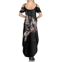Hawaii Aloha Turtle Hibiscus and Leaves Family Matching Summer Maxi Dress and Hawaiian Shirt with Polynesian and Kakau Tattoos Black Color - Polynesian Pride