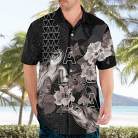 Hawaii Aloha Turtle Hibiscus and Leaves Hawaiian Shirt with Polynesian and Kakau Tattoos Black Color - Polynesian Pride