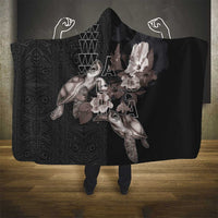 Hawaii Aloha Turtle Hibiscus and Leaves Hooded Blanket with Polynesian and Kakau Tattoos Black Color - Polynesian Pride