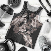Hawaii Aloha Turtle Hibiscus and Leaves Men Tank Top with Polynesian and Kakau Tattoos Black Color - Polynesian Pride