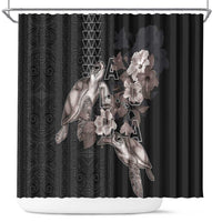 Hawaii Aloha Turtle Hibiscus and Leaves Shower Curtain with Polynesian and Kakau Tattoos Black Color - Polynesian Pride