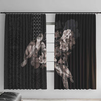 Hawaii Aloha Turtle Hibiscus and Leaves Window Curtain with Polynesian and Kakau Tattoos Black Color - Polynesian Pride