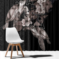 Hawaii Aloha Turtle Hibiscus and Leaves Window Curtain with Polynesian and Kakau Tattoos Black Color - Polynesian Pride
