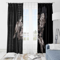 Hawaii Aloha Turtle Hibiscus and Leaves Window Curtain with Polynesian and Kakau Tattoos Black Color - Polynesian Pride