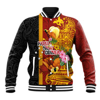 Papua New Guinea Independence Day Baseball Jacket Birds-of-Paradise Melanesian Tattoos Tropical Plants