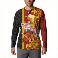 Papua New Guinea Independence Day Button Sweatshirt Birds-of-Paradise Melanesian Tattoos Tropical Plants