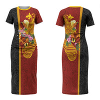 Papua New Guinea Independence Day Family Matching Short Sleeve Bodycon Dress and Hawaiian Shirt Birds-of-Paradise Melanesian Tattoos Tropical Plants