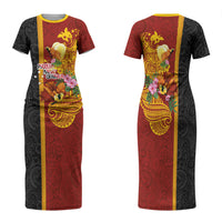 Papua New Guinea Independence Day Family Matching Short Sleeve Bodycon Dress and Hawaiian Shirt Birds-of-Paradise Melanesian Tattoos Tropical Plants LT03 Mom's Dress Multicolor - Polynesian Pride